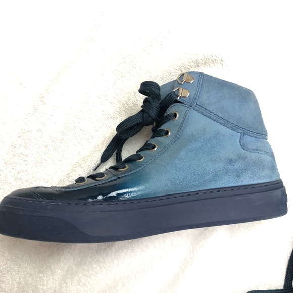 Jimmy Choo Size 8 Argyle Men's Lacquered Suede Dégradé High-Top Sneakers, Blue - Picture 12 of 14